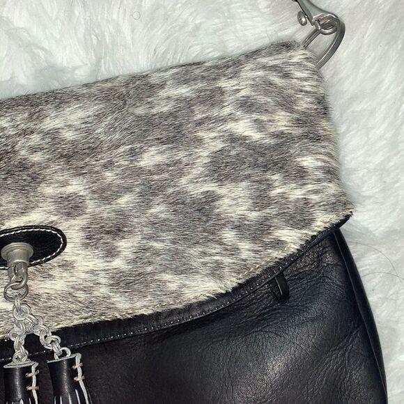 La Curtiembre Black Leather Cowhide Satchel Shoulder Crossbody Bag - Picture 5 of 11